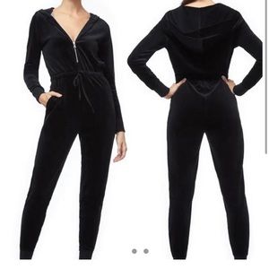 GOOD AMERICAN Hooded Velour Jumpsuit in GREY